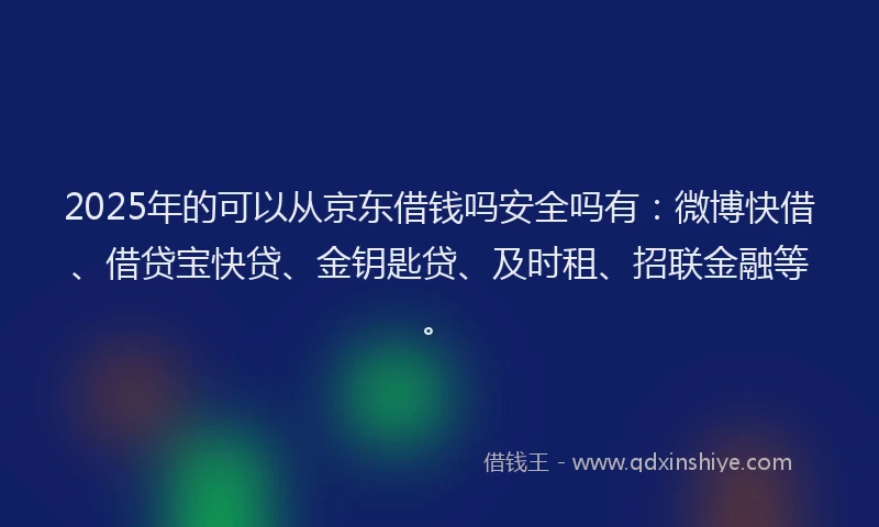 2025年的可以从京东借钱吗安全吗有：微博快借、借贷宝快贷、金钥匙贷、及时租、招联金融等。