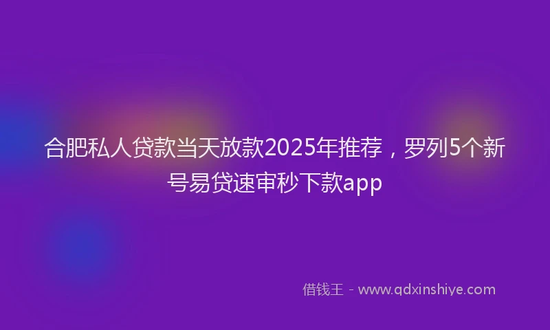 合肥私人贷款当天放款2025年推荐，罗列5个新号易贷速审秒下款app
