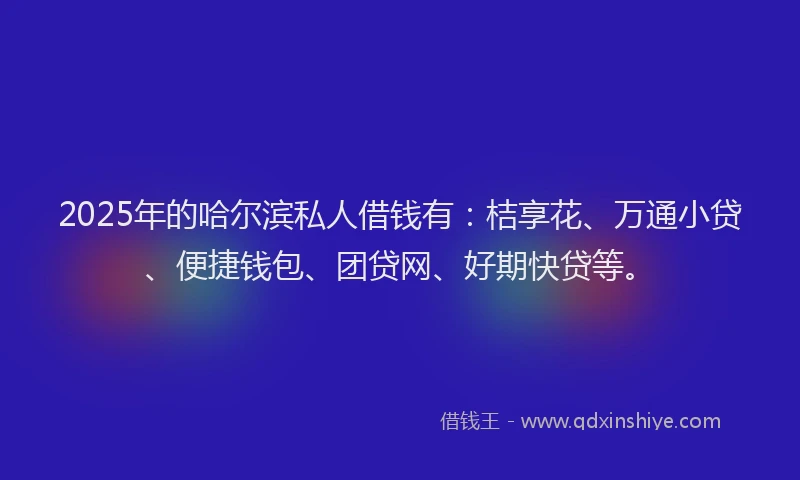 2025年的哈尔滨私人借钱有：桔享花、万通小贷、便捷钱包、团贷网、好期快贷等。