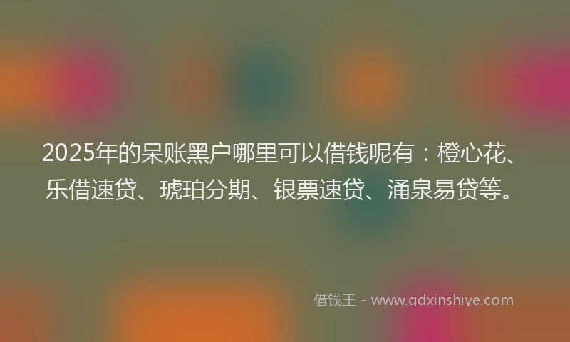 2025年的呆账黑户哪里可以借钱呢有:橙心花、乐借速贷、琥珀分期、银票速贷、涌泉易贷等。