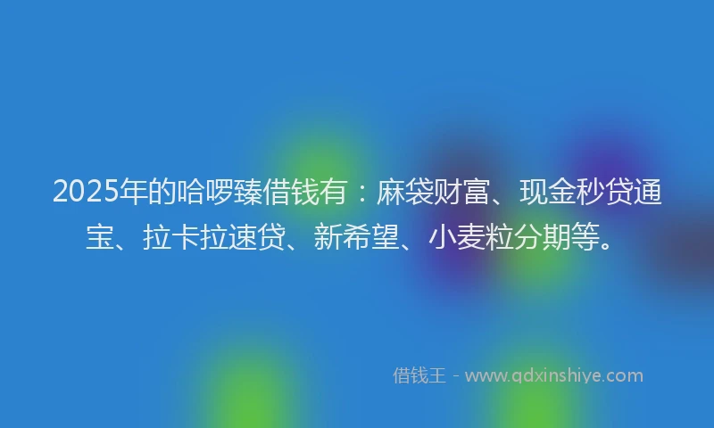 2025年的哈啰臻借钱有：麻袋财富、现金秒贷通宝、拉卡拉速贷、新希望、小麦粒分期等。