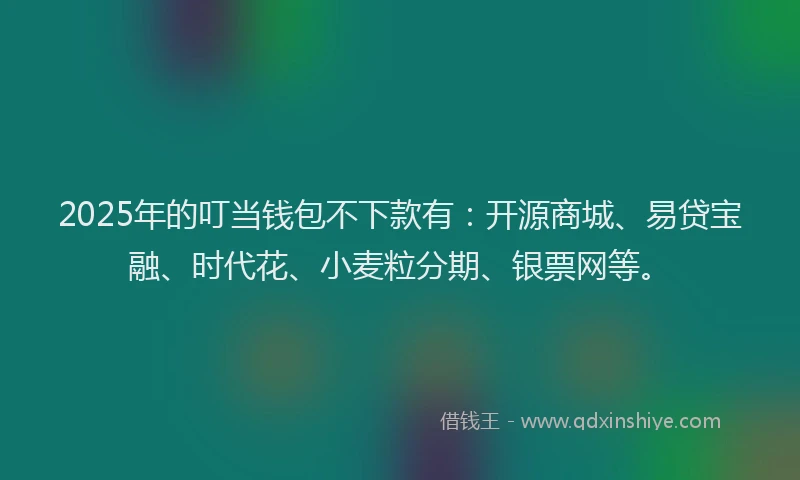 2025年的叮当钱包不下款有：开源商城、易贷宝融、时代花、小麦粒分期、银票网等。