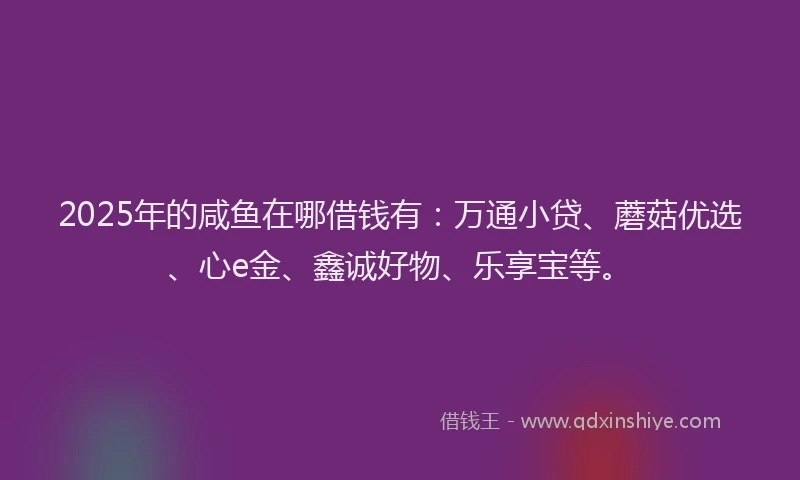 2025年的咸鱼在哪借钱有：万通小贷、蘑菇优选、心e金、鑫诚好物、乐享宝等。