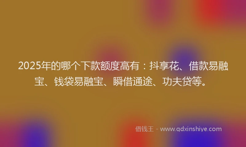 2025年的哪个下款额度高有：抖享花、借款易融宝、钱袋易融宝、瞬借通途、功夫贷等。