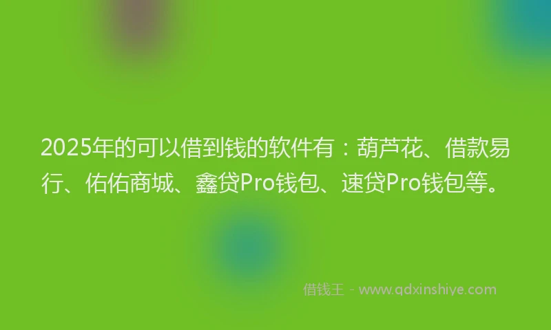 2025年的可以借到钱的软件有：葫芦花、借款易行、佑佑商城、鑫贷Pro钱包、速贷Pro钱包等。