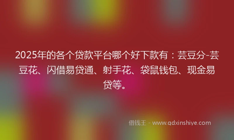 2025年的各个贷款平台哪个好下款有：芸豆分-芸豆花、闪借易贷通、射手花、袋鼠钱包、现金易贷等。