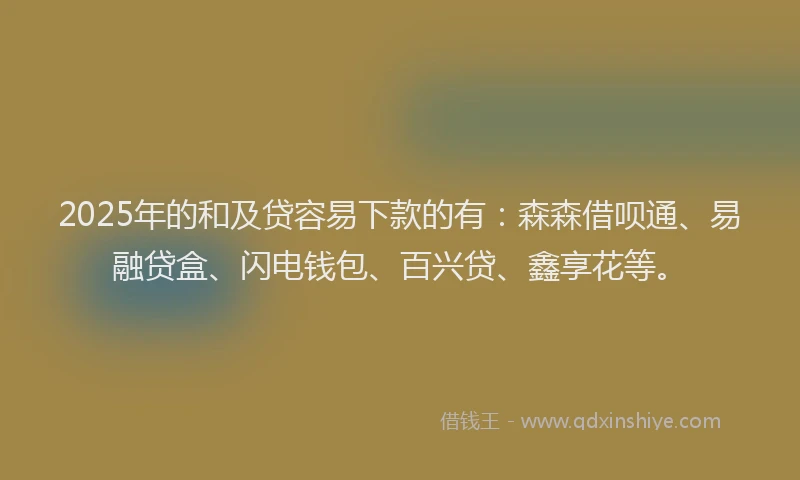 2025年的和及贷容易下款的有：森森借呗通、易融贷盒、闪电钱包、百兴贷、鑫享花等。