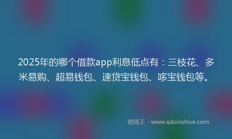 2025年的哪个借款app利息低点有：三枝花、多米易购、超易钱包、速贷宝钱包、哆宝钱包等。