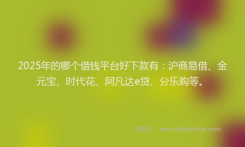 2025年的哪个借钱平台好下款有:沪商易借、金元宝、时代花、阿凡达e贷、分乐购等。