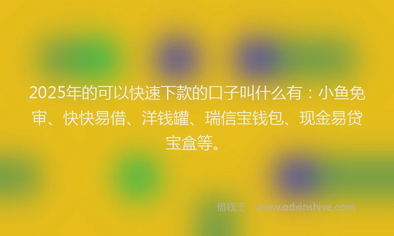 2025年的可以快速下款的口子叫什么有：小鱼免审、快快易借、洋钱罐、瑞信宝钱包、现金易贷宝盒等。