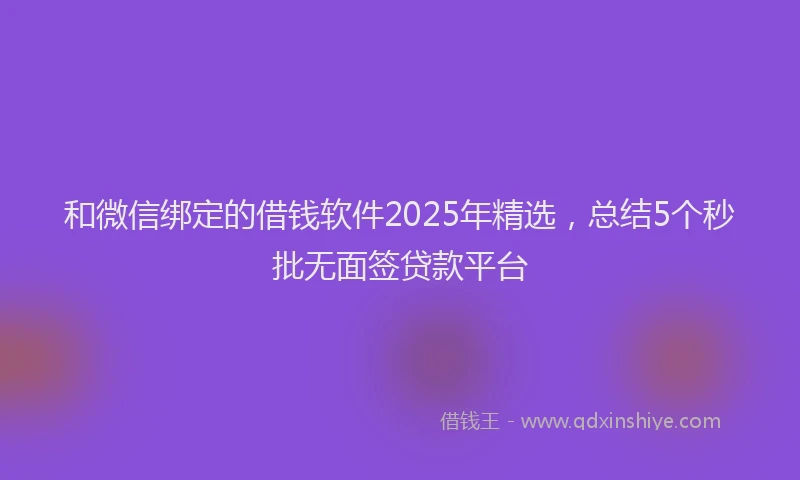 和微信绑定的借钱软件2025年精选，总结5个秒批无面签贷款平台