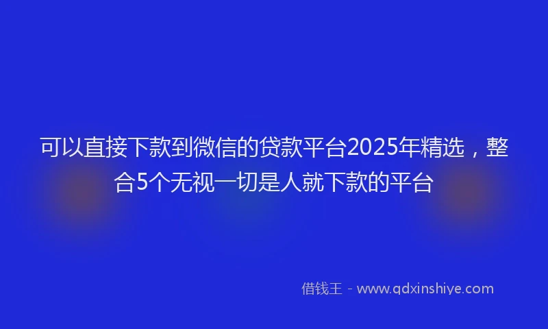 可以直接下款到微信的贷款平台2025年精选，整合5个无视一切是人就下款的平台