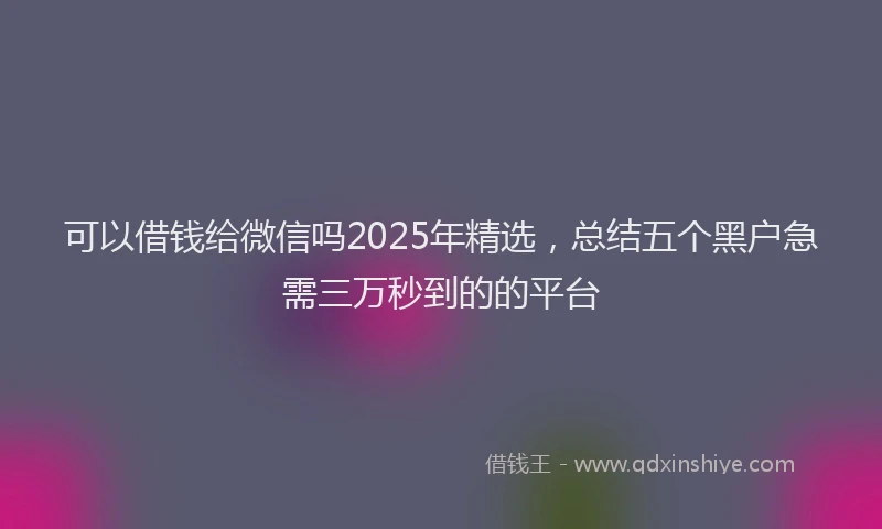 可以借钱给微信吗2025年精选，总结五个黑户急需三万秒到的的平台