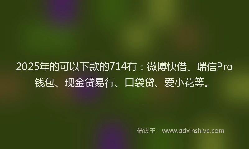 2025年的可以下款的714有：微博快借、瑞信Pro钱包、现金贷易行、口袋贷、爱小花等。