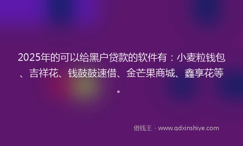 2025年的可以给黑户贷款的软件有：小麦粒钱包、吉祥花、钱鼓鼓速借、金芒果商城、鑫享花等。