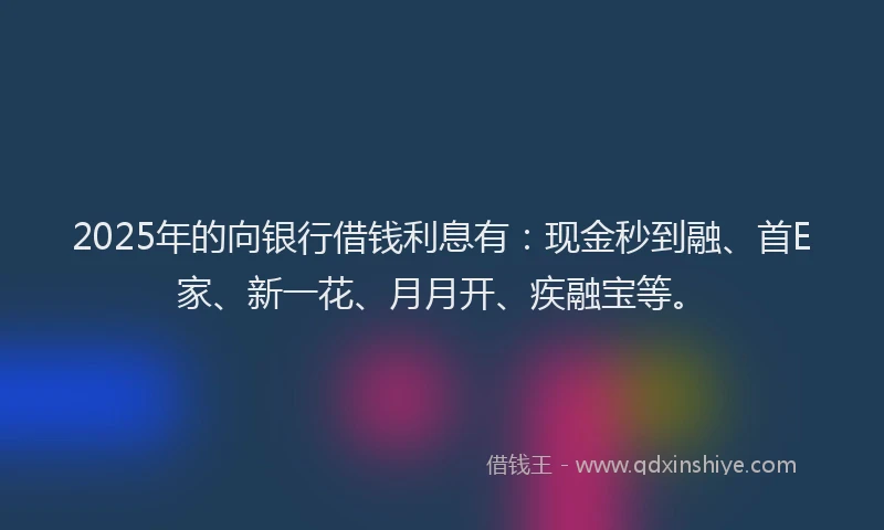 2025年的向银行借钱利息有：现金秒到融、首E家、新一花、月月开、疾融宝等。