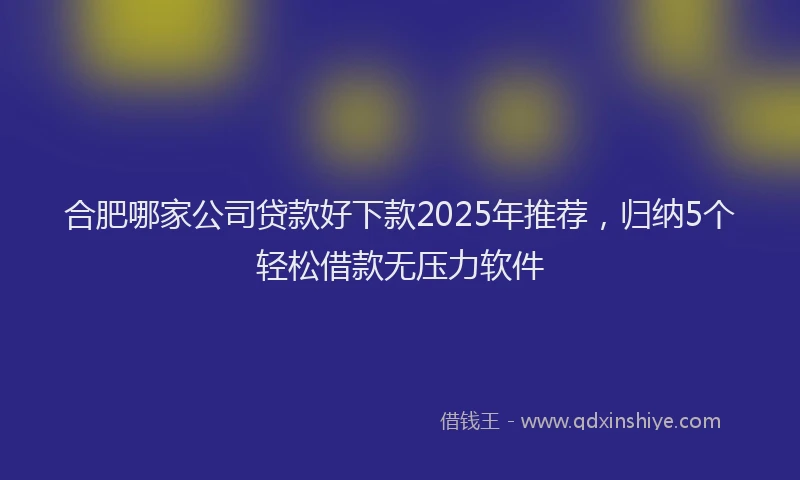 合肥哪家公司贷款好下款2025年推荐，归纳5个轻松借款无压力软件
