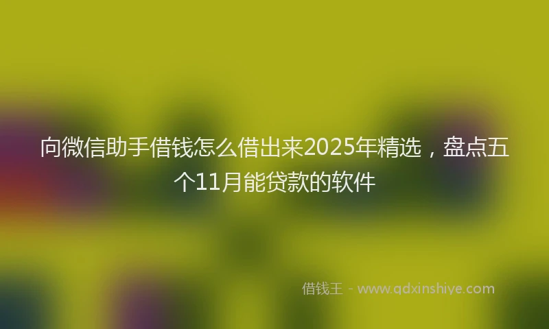 向微信助手借钱怎么借出来2025年精选，盘点五个11月能贷款的软件