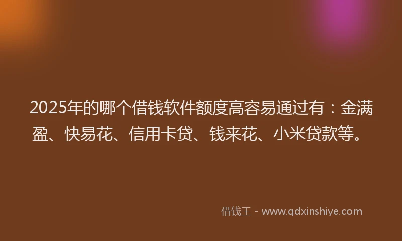 2025年的哪个借钱软件额度高容易通过有：金满盈、快易花、信用卡贷、钱来花、小米贷款等。