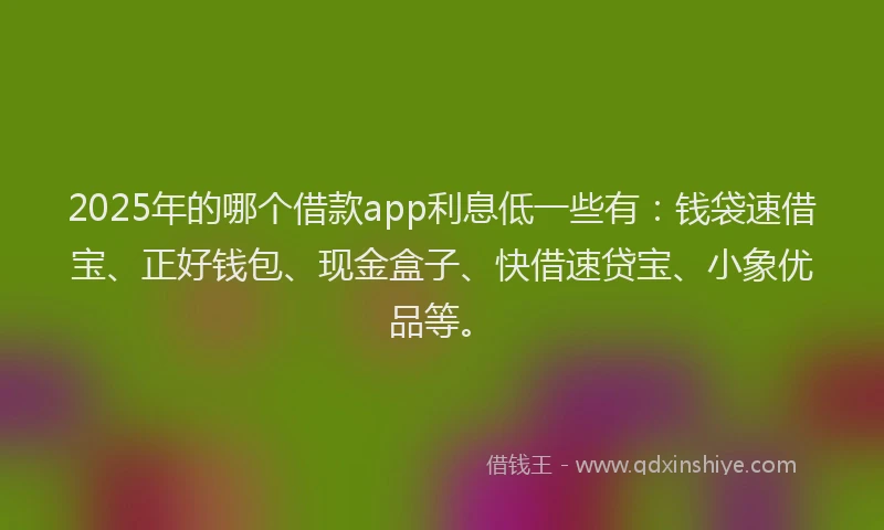 2025年的哪个借款app利息低一些有：钱袋速借宝、正好钱包、现金盒子、快借速贷宝、小象优品等。