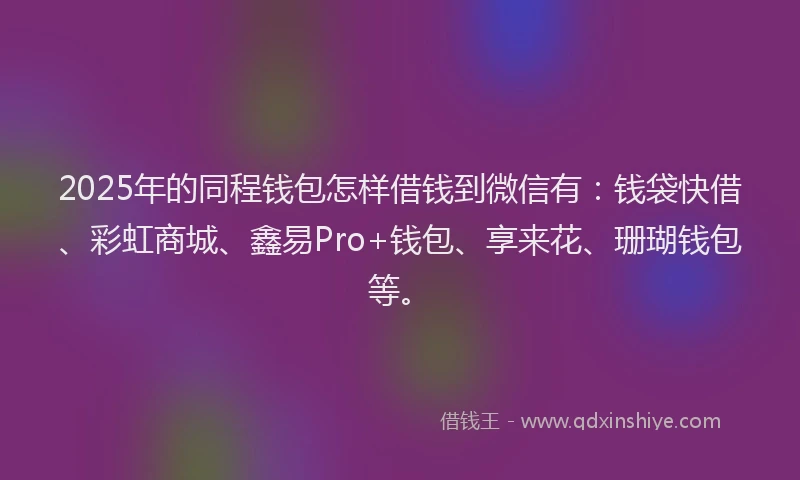 2025年的同程钱包怎样借钱到微信有：钱袋快借、彩虹商城、鑫易Pro+钱包、享来花、珊瑚钱包等。