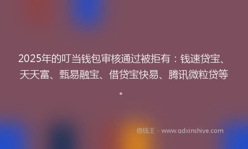 2025年的叮当钱包审核通过被拒有：钱速贷宝、天天富、甄易融宝、借贷宝快易、腾讯微粒贷等。
