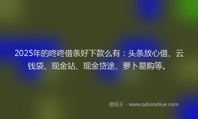 2025年的咚咚借条好下款么有：头条放心借、云钱袋、现金站、现金贷途、萝卜易购等。