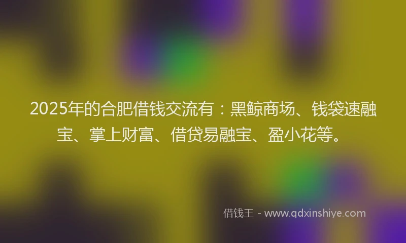2025年的合肥借钱交流有：黑鲸商场、钱袋速融宝、掌上财富、借贷易融宝、盈小花等。