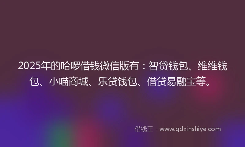 2025年的哈啰借钱微信版有：智贷钱包、维维钱包、小喵商城、乐贷钱包、借贷易融宝等。