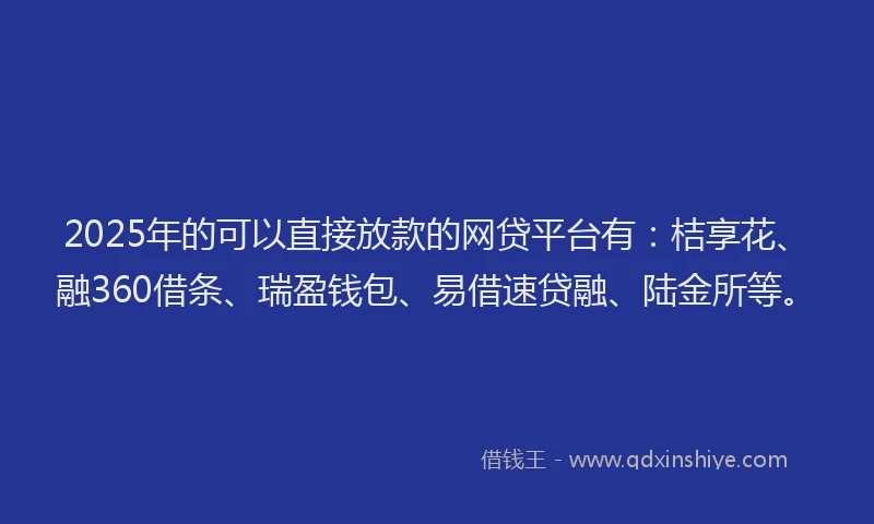 2025年的可以直接放款的网贷平台有：桔享花、融360借条、瑞盈钱包、易借速贷融、陆金所等。