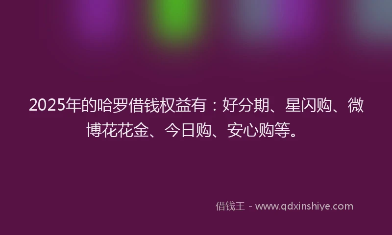 2025年的哈罗借钱权益有：好分期、星闪购、微博花花金、今日购、安心购等。
