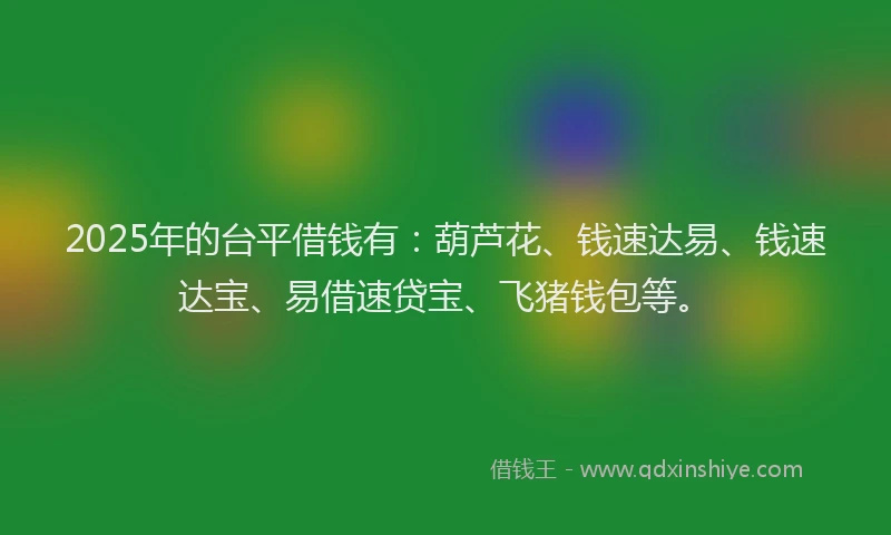 2025年的台平借钱有：葫芦花、钱速达易、钱速达宝、易借速贷宝、飞猪钱包等。