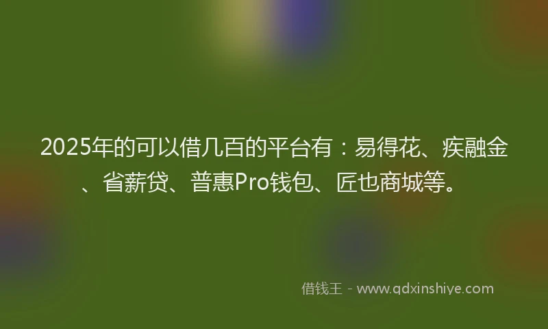 2025年的可以借几百的平台有：易得花、疾融金、省薪贷、普惠Pro钱包、匠也商城等。