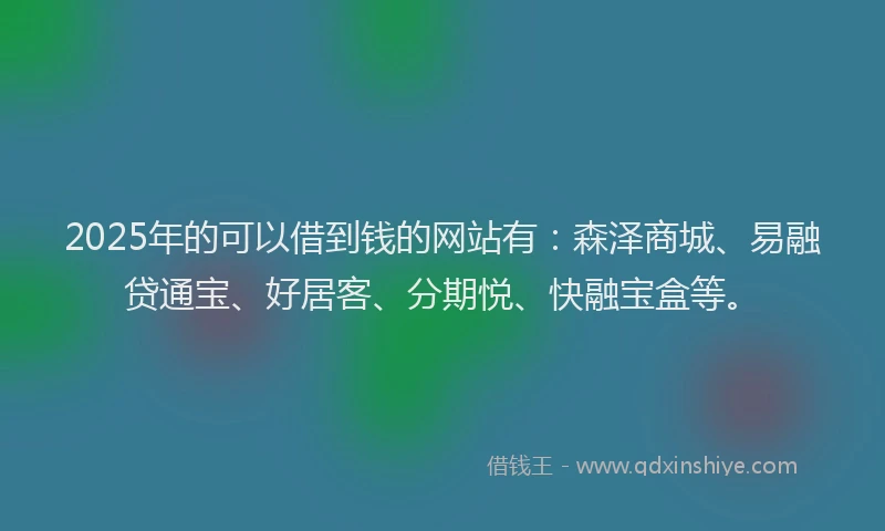 2025年的可以借到钱的网站有：森泽商城、易融贷通宝、好居客、分期悦、快融宝盒等。