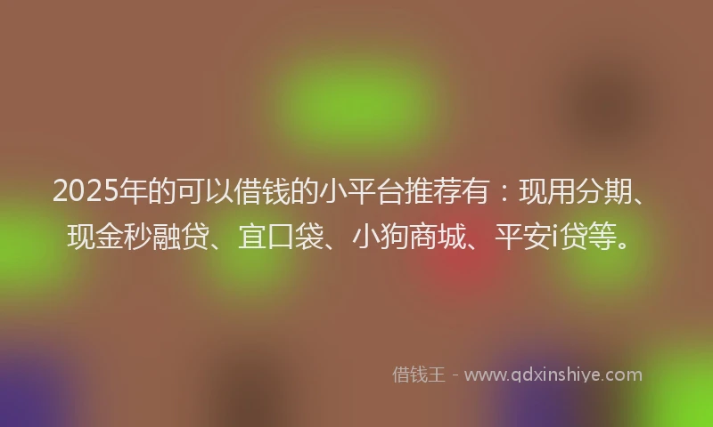 2025年的可以借钱的小平台推荐有：现用分期、现金秒融贷、宜口袋、小狗商城、平安i贷等。