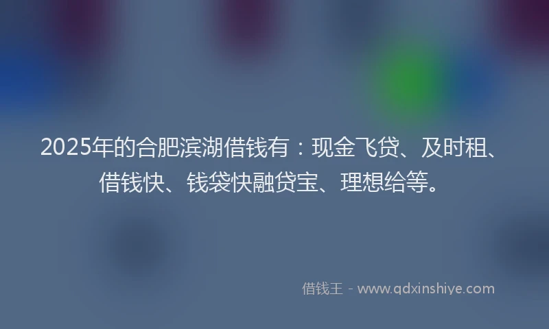 2025年的合肥滨湖借钱有：现金飞贷、及时租、借钱快、钱袋快融贷宝、理想给等。