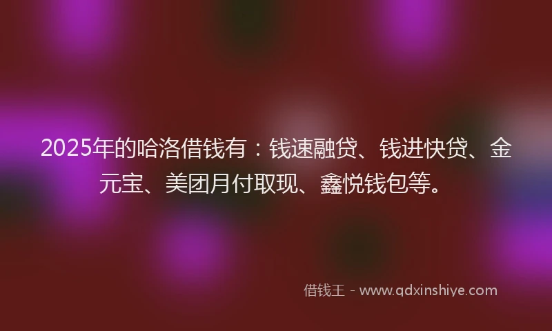 2025年的哈洛借钱有：钱速融贷、钱进快贷、金元宝、美团月付取现、鑫悦钱包等。