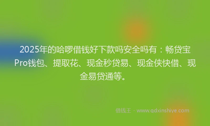 2025年的哈啰借钱好下款吗安全吗有：畅贷宝Pro钱包、提取花、现金秒贷易、现金侠快借、现金易贷通等。