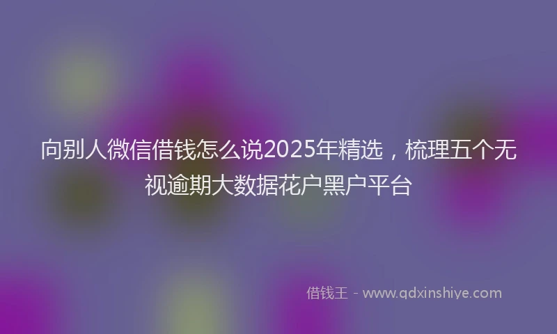 向别人微信借钱怎么说2025年精选，梳理五个无视逾期大数据花户黑户平台