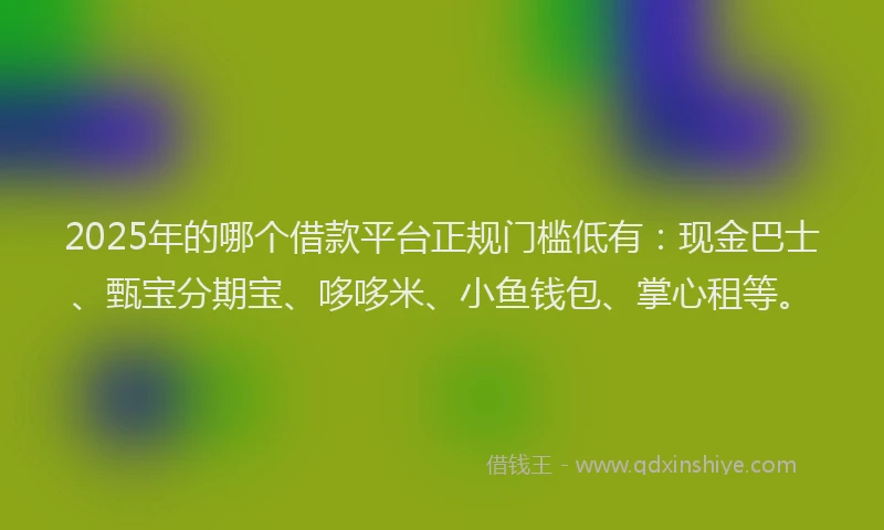 2025年的哪个借款平台正规门槛低有：现金巴士、甄宝分期宝、哆哆米、小鱼钱包、掌心租等。