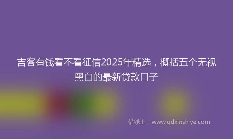 吉客有钱看不看征信2025年精选，概括五个无视黑白的最新贷款口子