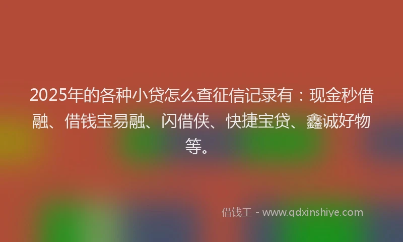 2025年的各种小贷怎么查征信记录有：现金秒借融、借钱宝易融、闪借侠、快捷宝贷、鑫诚好物等。