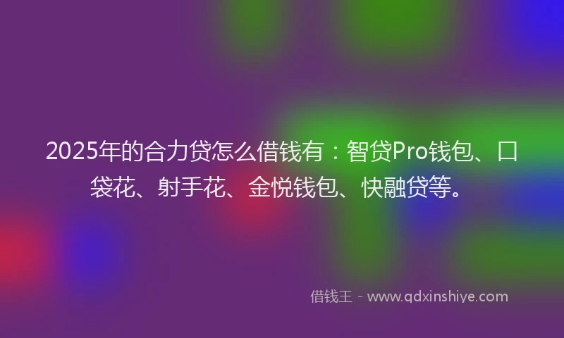 2025年的合力贷怎么借钱有：智贷Pro钱包、口袋花、射手花、金悦钱包、快融贷等。