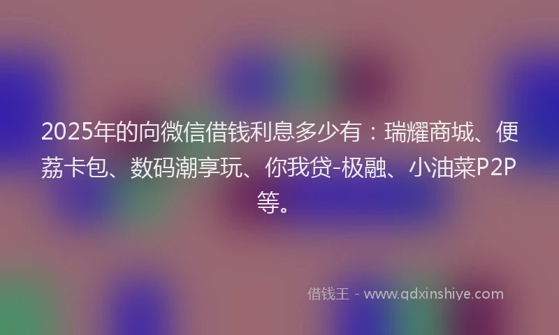 2025年的向微信借钱利息多少有：瑞耀商城、便荔卡包、数码潮享玩、你我贷-极融、小油菜P2P等。