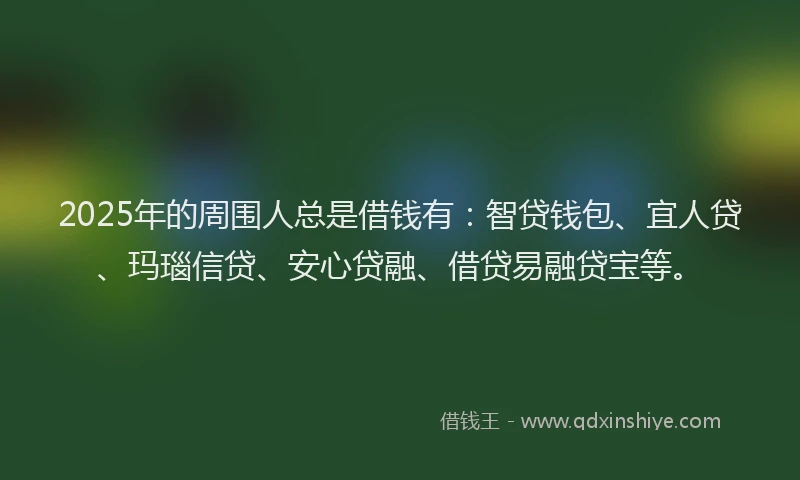 2025年的周围人总是借钱有：智贷钱包、宜人贷、玛瑙信贷、安心贷融、借贷易融贷宝等。