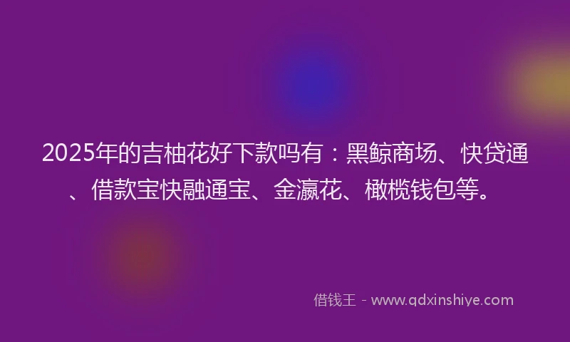 2025年的吉柚花好下款吗有：黑鲸商场、快贷通、借款宝快融通宝、金瀛花、橄榄钱包等。