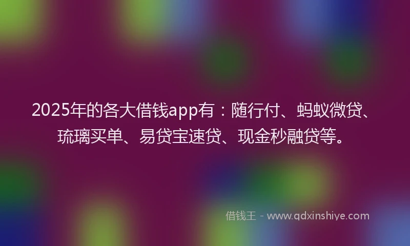 2025年的各大借钱app有：随行付、蚂蚁微贷、琉璃买单、易贷宝速贷、现金秒融贷等。