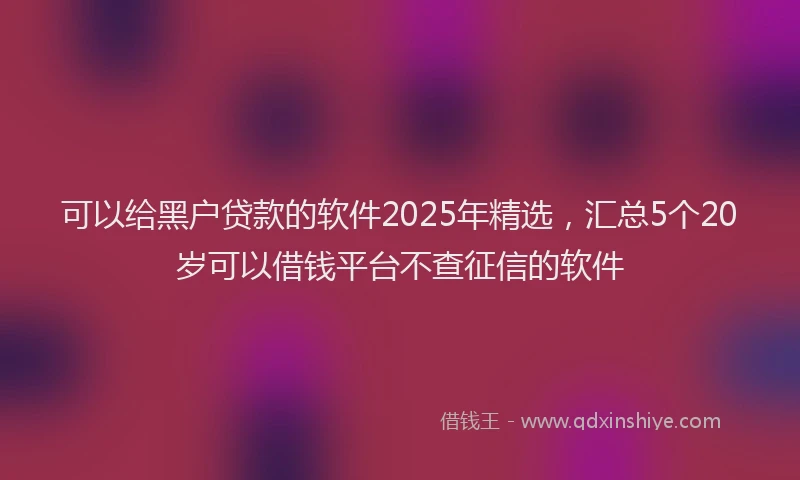 可以给黑户贷款的软件2025年精选，汇总5个20岁可以借钱平台不查征信的软件