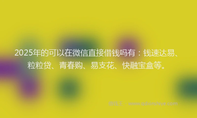 2025年的可以在微信直接借钱吗有：钱速达易、粒粒贷、青春购、易支花、快融宝盒等。