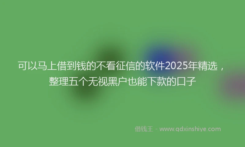 可以马上借到钱的不看征信的软件2025年精选，整理五个无视黑户也能下款的口子